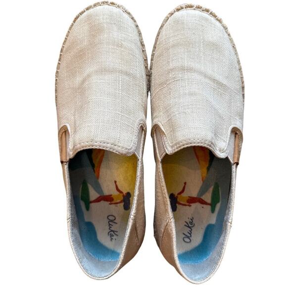 OluKai KAULA PA'A KAPA Shoes Women's Espadrilles 7.5 Tapa Beige Tan Slip On - Picture 1 of 7